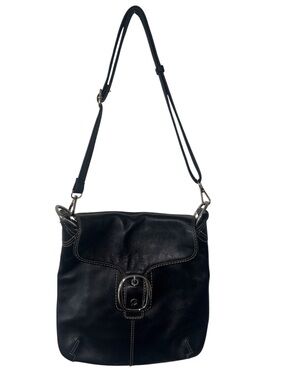 Vintage Coach Bleeker Black Genuine Leather Handbag Bag Purse Large Buckle Silve
